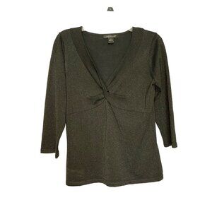 August Silk Women Black Shimmering V-neck Top Size Medium